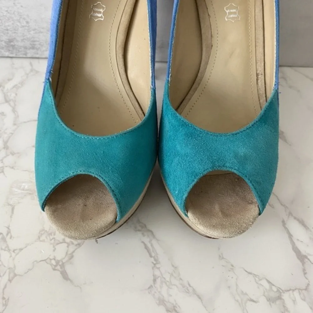 ALDO Platform Pumps Sz 38 (7.5) Blue Suede High Heel Party Special Occasion Date